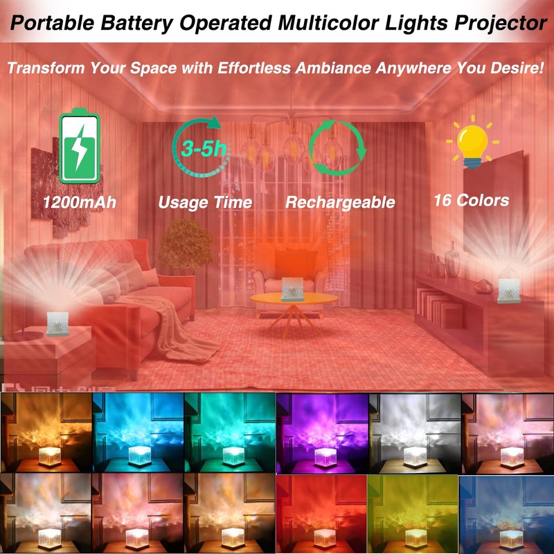 Baibaiba Ocean Wave Projector Light Cordless - Battery Operated Under