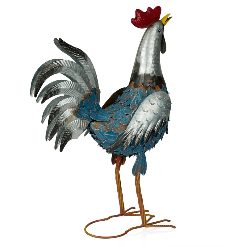 Alpine Corporation 23" Tall Outdoor Metal Silver Tail Rooster Statue