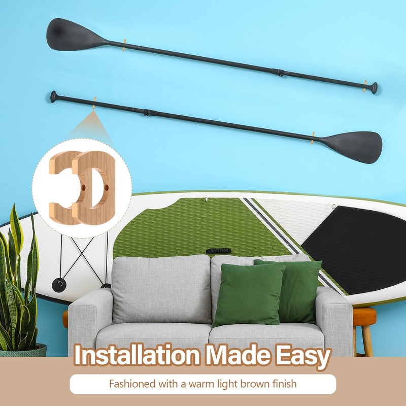 DaisyInner 4 Pcs Kayak Paddle Holder Rack, Wooden Oar Hold