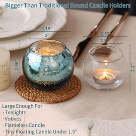 20 Pcs Lake Blue Votive Candle Holders, Larger Size 2.36×3.15" Round Mercury Glass Candle Holder, Tealight Holders for Wedding Party Decor, Bridal Shower Table Decorations, Lake Blue Centerpieces