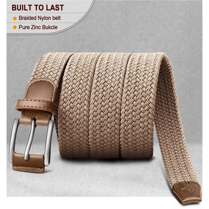 BULLIANT Stretch Belt Men,Mens Gift Woven Braided Web Belt 1