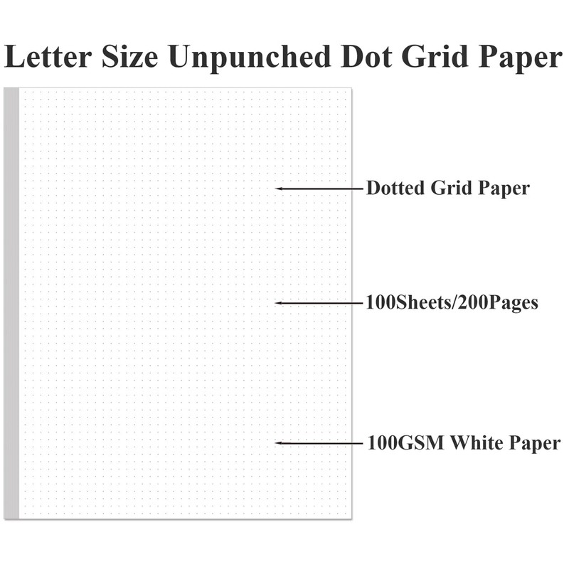 Unpunched Dotted Paper, Letter Size 100Sheets / 200Pages Loose-Leaf Paper,