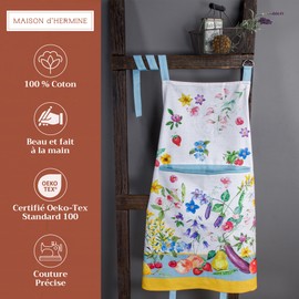 Maison d'Hermine 100% Cotton 1-Piece Kitchen Apron with Adjustable Neck and Middle Pocket, Long Ties for Women/Men, Spring/Summe