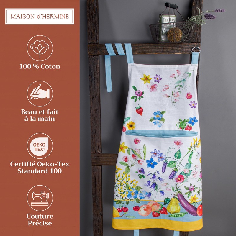 Maison d'Hermine 100% Cotton 1-Piece Kitchen Apron with Adjustable Neck