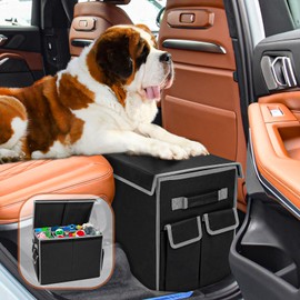 Back Seat Extender for Dogs, Sturdy Dog Car Seat Extender for Large Dogs Up to 200 lbs, Collapsible Dog Car Seat with Storage Compartments for Front Back Seat on Car Trip Traveling - Black and Grey