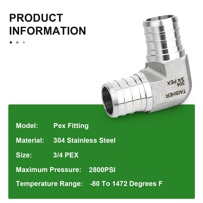 TAISHER 1PCS 304 Stainless Steel 90 Degree Elbow Pex Fittings,