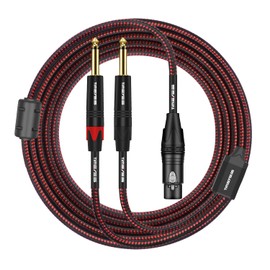 TIMEYES Quarter Inch to XLR Mic Cable 6FT - XLR Female to Dual 6.35 mm TS Mono Audio Cable - Dual 1/4'' to XLR Mic Y-Splitter Cable - XLR to 2 x 6.35 mm Unbalanced Breakout Adapter Cord - 2M