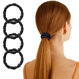 Hair Scrunchies Silk Hair Rings Satin Hair Bobbles I Reduces Hair Damage - 4 Pieces Hair Scrunchies Soft Elastic Silk Skrunschis for Girls and Women (Black, S)