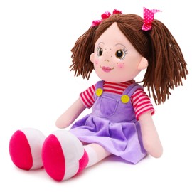 Toyland® 45cm Plush Ragdoll in Purple Pinafore Dress - Kids Soft Toy Dolls - Age 18m +