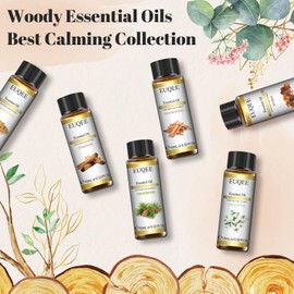 EUQEE 10ml Woody Essential Oils Set - Pure & Nature Essential Oils for Aromatherapy, Diffuser, Candle Making, Massage - Eucalyptus, Cedarwood, Sandalwood, Frankincense, Cinnamon