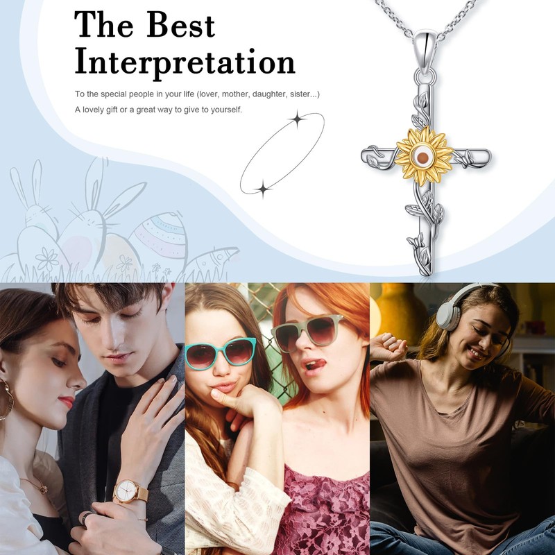 DAOCHONG Sunflower Mustard Seed Cross Necklace for Women Faith Jewelry