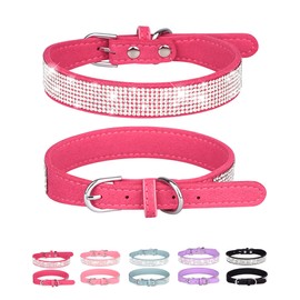 Petank Dog Collar for Small Medium Large Dogs，Small Dog Collar for Female Dogs, Bling Girl Dog Collars, Pink Dog Collar, Rhinestone Puppy Collars (M, Rose Red)