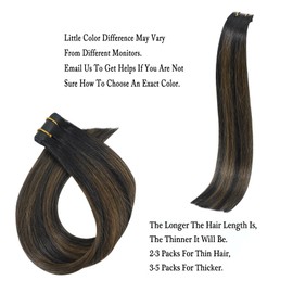 Aison Tape in Brazilian Human Hair Extensions Remy Human Hair 100% Natural Hair(22Inch #1BT6P1B Natural Black to Chestnut Brown 20pcs 60g)