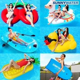 KSMall SunnyWater & Intex Extra Large Water Play Swim Tubes, Hammocks, and Boats Collection Option 21. SunnyWater Strawberry Donut Tube 120