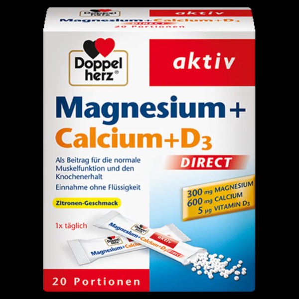 Doppelherz Magnesium & Calcium & D3 Direct, 20 Sachets
