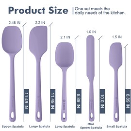 ChefAide 5 Pieces Silicone Spatula Set, Food Grade Rubber Spatula, Upgrade Strong Handle with Ergonomic Grip, Heat Resistant Up to 600°F for Nonstick Cookware, Cooking Purple