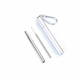 1pcs Drinking Straws Reusable Telescopic Stainless Steel Metal Straw Foldable with Brush Case (Silver)