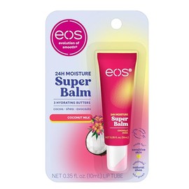 eos 24H Moisture Super Balm - Leche de coco, tratamiento labial de día o noche, hecho para pieles sensibles, bálsamos labiales e hidratantes, 0.35 onz