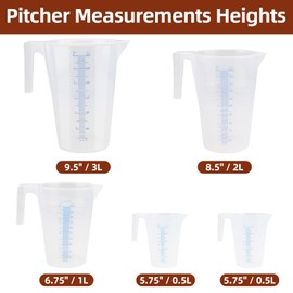 RealPlus Plastic Graduated Measuring and Mixing Pitchers (5 Piece Set) 3000, 2000, 1000, 500 ml Pouring Cups Suitable for Paint, Resin, Epoxy, Kitchen Cooking Baking