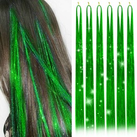 Hair Tinsel Kit with 47INCH 1200 Strands Heat Resistant Glitter Tinsel Hair Extension, Sparkling Shinny Fairy Hair Accessories for Women Girls Kids Festival Party Dazzle (Green)