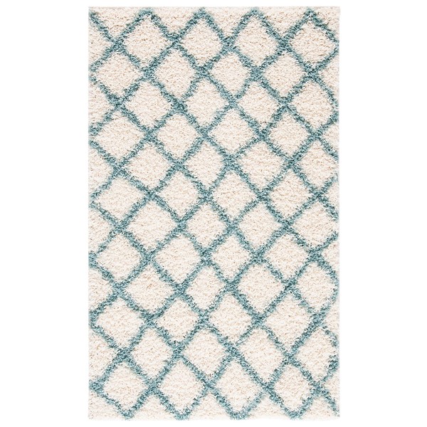 SAFAVIEH Dallas Shag Collection SGDS258J Trellis Non-Shedding Living Room Bedroom Dining Room Entryway Plush 1.5-inch Thick Area Rug, 3' x 5', Ivory / Seafoam