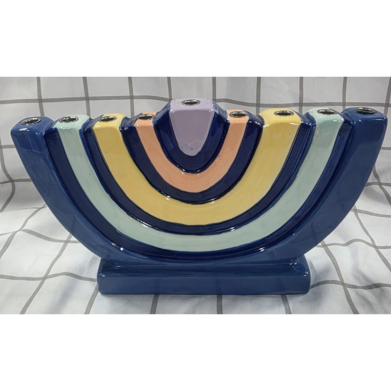 Spritz Ceramic Menorah; Tree Design With Sturdy Candle Holders