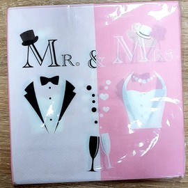 20 x Mr & Mrs Napkins Black/Pink 33 x 33 cm Birthday Wedding Anniversary