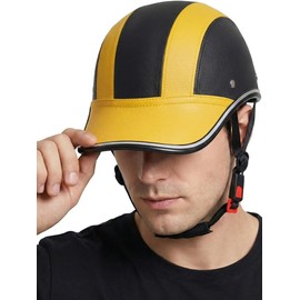 FROFILE Adult Baseball Cap Helmet - Urban Style for Golf, Low Profile Urban Commute PU Retro Leather Hat for Men & Women (22.8-24.4 in/ 58-62 cm, Yellow