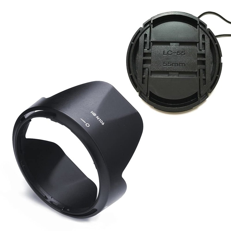 HB-N106 Lens Hood & 55mm Lens Cap Compatible for Nikon