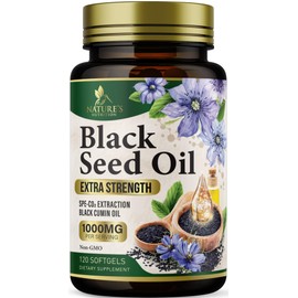 Black Cumin Seed Oil Capsules 1000mg per Serving - Premium Nigella Sativa Blackseed, Pure Natural Black Seed Oil & Antioxidant for Skin & Immune Support - Bottled in USA Supplement - 120 Softgels
