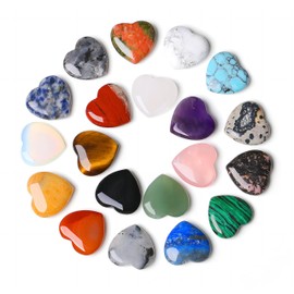 QINJIEJIE 20 Pieces Natural Heart Stones Crystals Amethyst Rose Quartz Heart Stone Colourful Stones Bag Palm Thumb Gemstones Chakra Set Reiki Crystals for Meditation