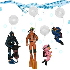 Pinenjoy 4Pcs Floating Scuba Diver Fish Tank Decorations Blue Pink Miniature Aquanaut with Camera Well-rig Cute Resin Craft for Aquarium Ornament Accessories