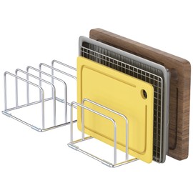 2-Pack Cutting Board Organizer, Cutting Board Holder Stand, Stainless Steel Baking Sheet Holder, Cutting Board Storage Rack with 4 slots for Baking Sheet and Cookie Sheet,1.0+1.2 Inch Width Slots