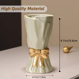 Ceramic Vase for Flowers and Pampas Grass - Sage Green Vase in Boho Style,Handmade Table Centerpiece, Bedroom, Living Room & Office Decor