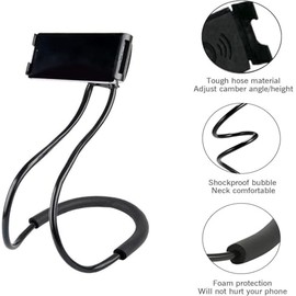 YOMYM Soporte para Teléfono Celular Colgante en el Cuello, Soporte para Teléfono Celular Perezoso, Soporte Flexible para Tablet, Soporte Giratorio 360, Negro
