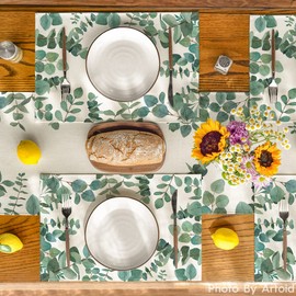 Artoid Mode Eucalyptus Leaves Summer Placemats Set of 4, 12x18 Inch Seasonal Spring Table Mats for Party Kitchen Dining Decoration