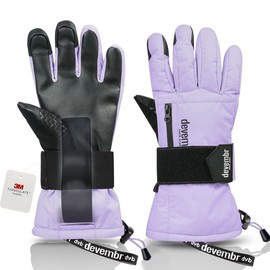 devembr Snowboarding Gloves with Wrist Guards, Ski Gloves Touchscreen, Snow Gloves Waterproof, Purple, M