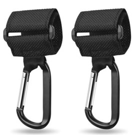 Baby Stroller Hooks, Luggage Hooks, Set of 2, Black, 360 Degree Rotating Carabiner Lock Hook, Multi-functional Hook, For Cars, Hook Velcro Type, Adjustable, Size, Anti-Slip, Durable, Load Capacity