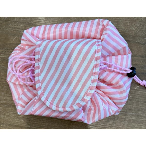 Unbranded Make-Up Organizer Travel Organizer Pink & White Stripped -