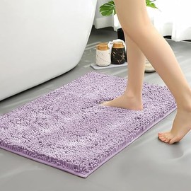 wyewye Chenille Bathroom Mat, Extra Soft mat Non-slip,Super Absorbent Fluffy and Shaggy Bath Mats for Bathroom,Machine-Washable Quick Dry Bath Rug Foot Mat, pale purple