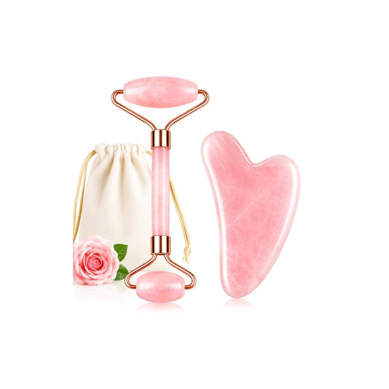 Generic Rodillo de jade de cuarzo rosa y set de
