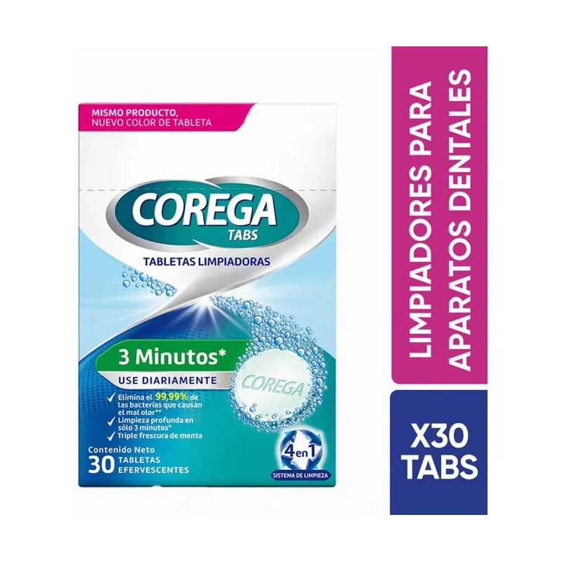 Corega Limpiador Tabletas Ferv. 3 Minutos 30 Unidades