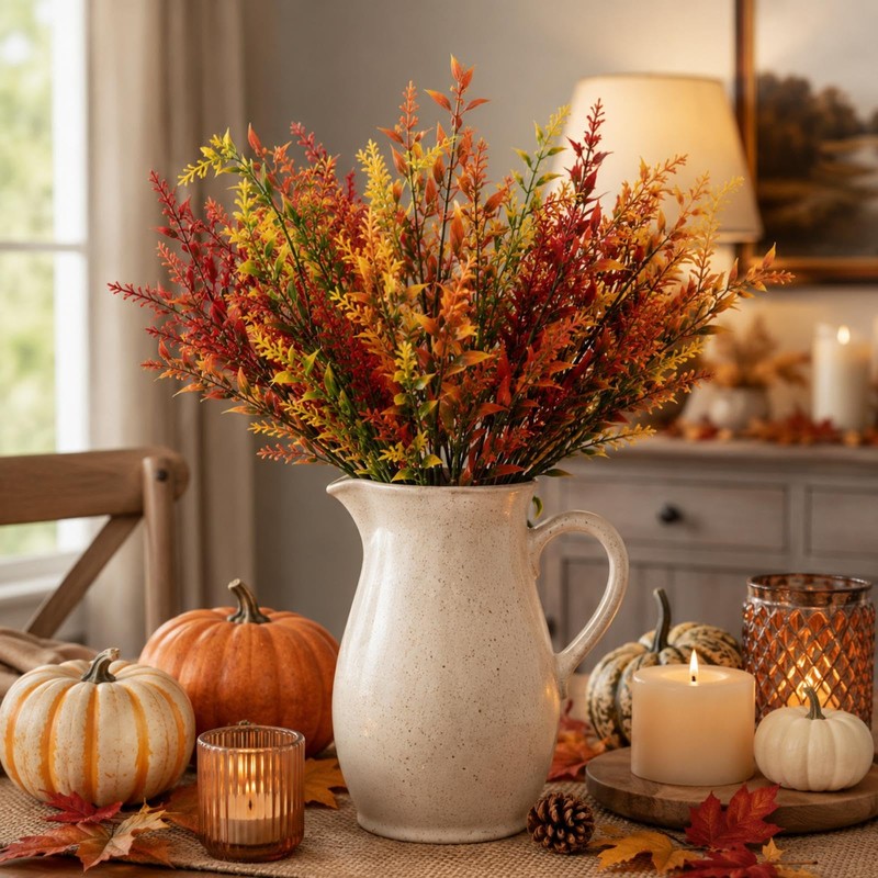 8 Pcs Artificial Flowers Autumn Decorations,Orange Fall Artificial Lavender