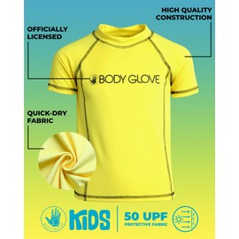Body Glove Rashguard-Shirt für Jungen, LSF 50+, schnelltrocknend, Sonnen- und Sandschutz, Badebekleidung für Kinder (5–14), Gelb, kurze Ärmel, 5