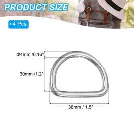 PATIKIL 1.4" Metal D-Rings, 4 Pcs 304 Stainless Steel D Ring Welded Solid Dee Rings DIY Accessories for Belts Sewing Dog Collars Webbing Straps, 5x25mm