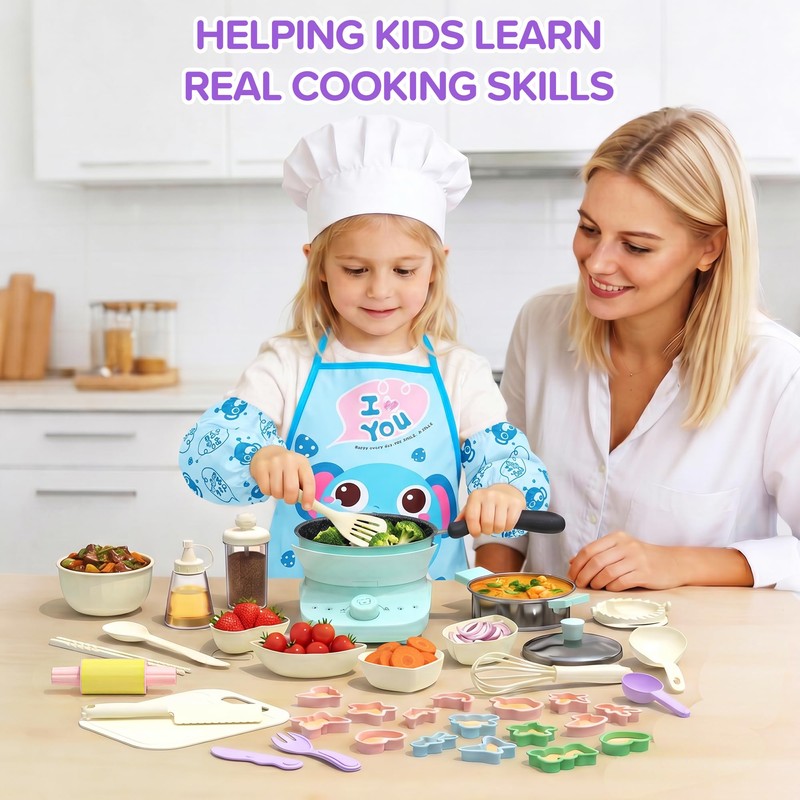 Gotoofun Kid Cooking Sets for Mini Kitchen, 45 PCS Montessori