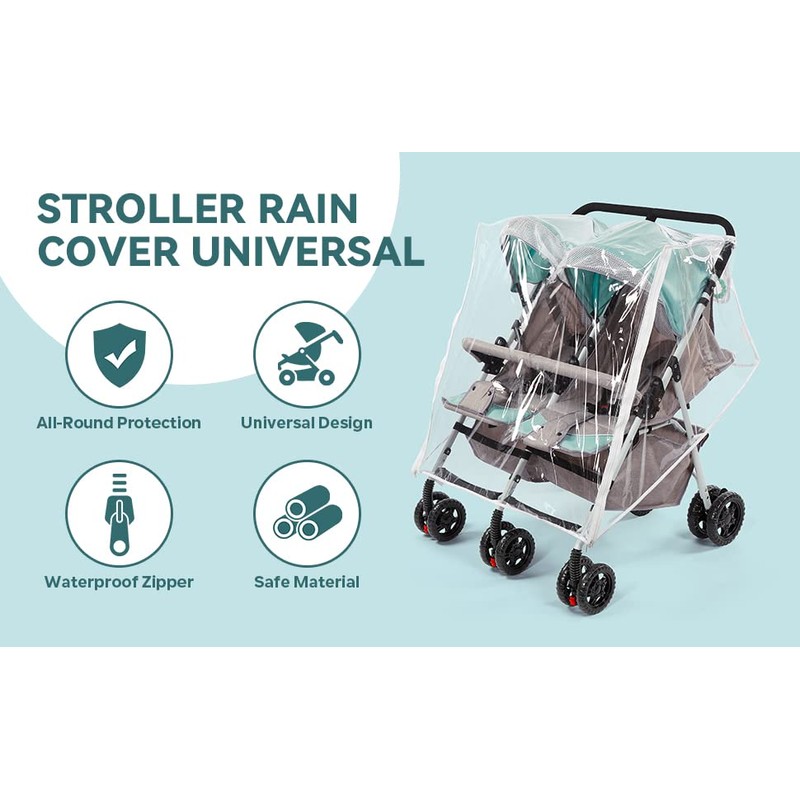 Double Stroller Rain Cover, Waterproof Weather Shield for Side by