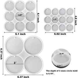 ResinWorld Juego de moldes de silicona de 25 cavidades de gran mediano pequeo crculo plano brillante, molde para colgante de aretes redondos perforados, llavero, molde de resina para etiqueta de