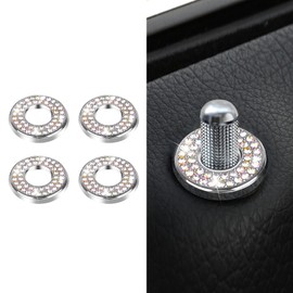 Lyxheth 4PCS Bling Car Inner Door Lock Pull Sticker, Bling Car Interior Accessory, Rhinestones Bling Cars Pull Rod Bolt Decoration Cover, Sparkly Cars Door Lock Pin Cap for C Class C200L (AB Colorful)