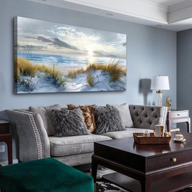 Lapremoly Wall Decor For Bedroom Large Wall Art For Living Room Modern Office Wall Decorations Ocean Beach Wall Painting Blue Sea Landscape Picture Canvas Prints Artwork Hotel Canvas Art Wall Decor